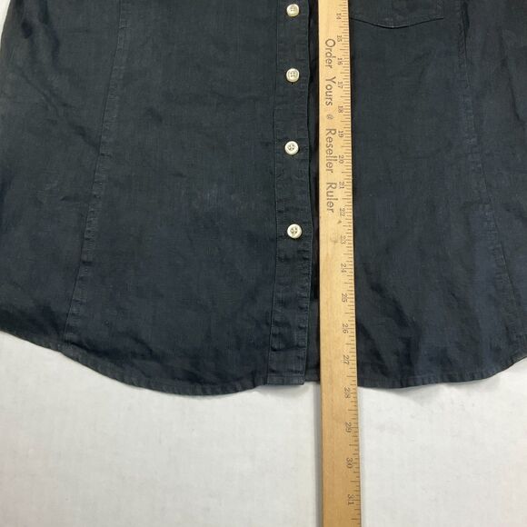 Talbots Irish Linen Button Shirt Black 3/4 Sleeve Classic Work Utility Top Large - Picture 7 of 10